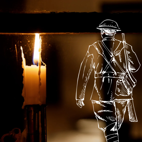 Soldat og et lys i vinduet