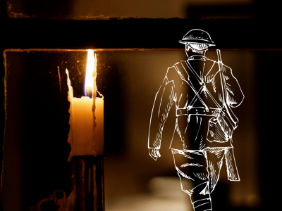 Soldat og et lys i vinduet